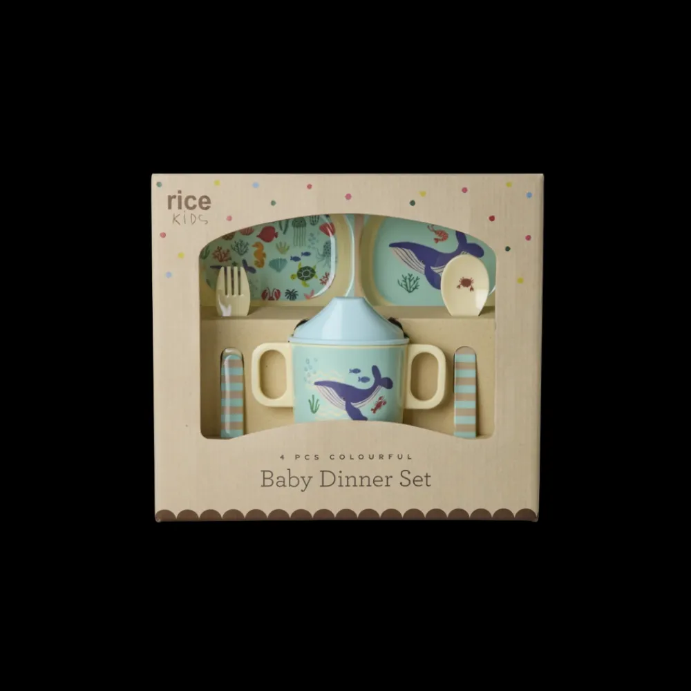 Rice Babyservise i gaveeske, Blått havmotiv,