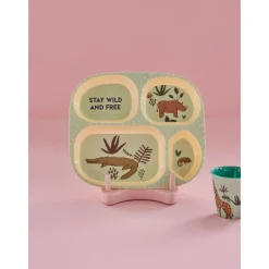 Rice Barnetallerken med 4 rom, Blå jungeldyr, Clearance