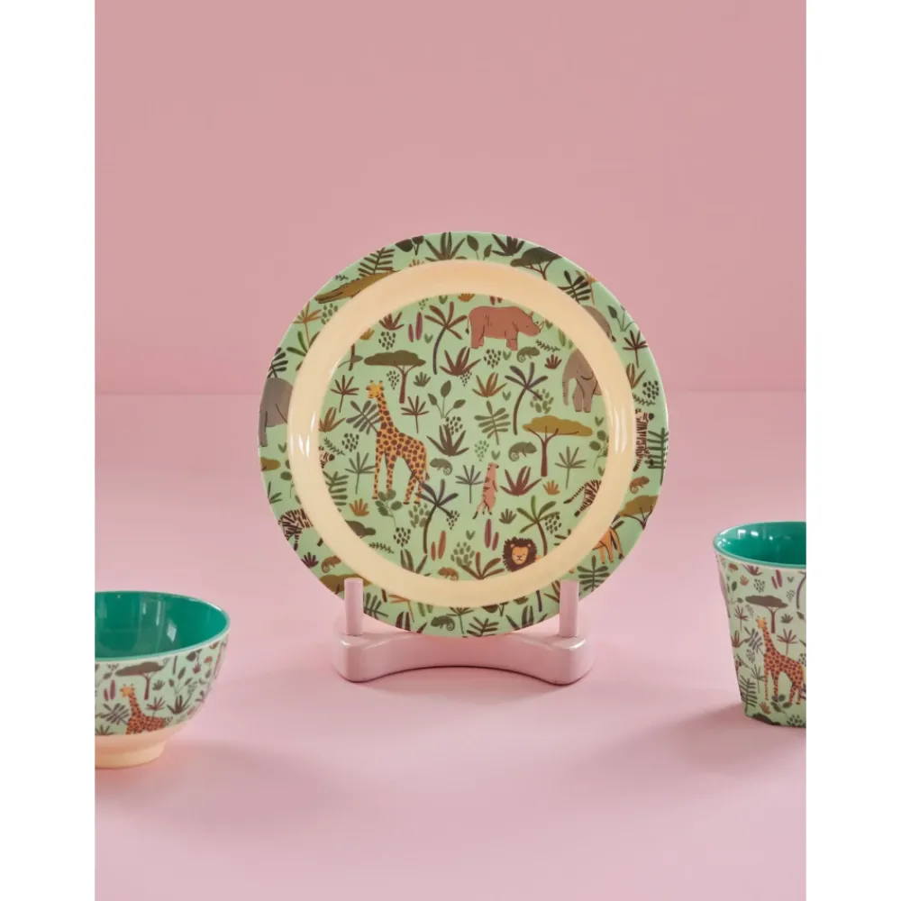 Rice Barnetallerken med jungeldyrmotiv, Grønn, Outlet