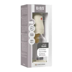BIBS Glassflaske, Boheme, Latex, 120 ml, Slow Flow, Ivory Discount