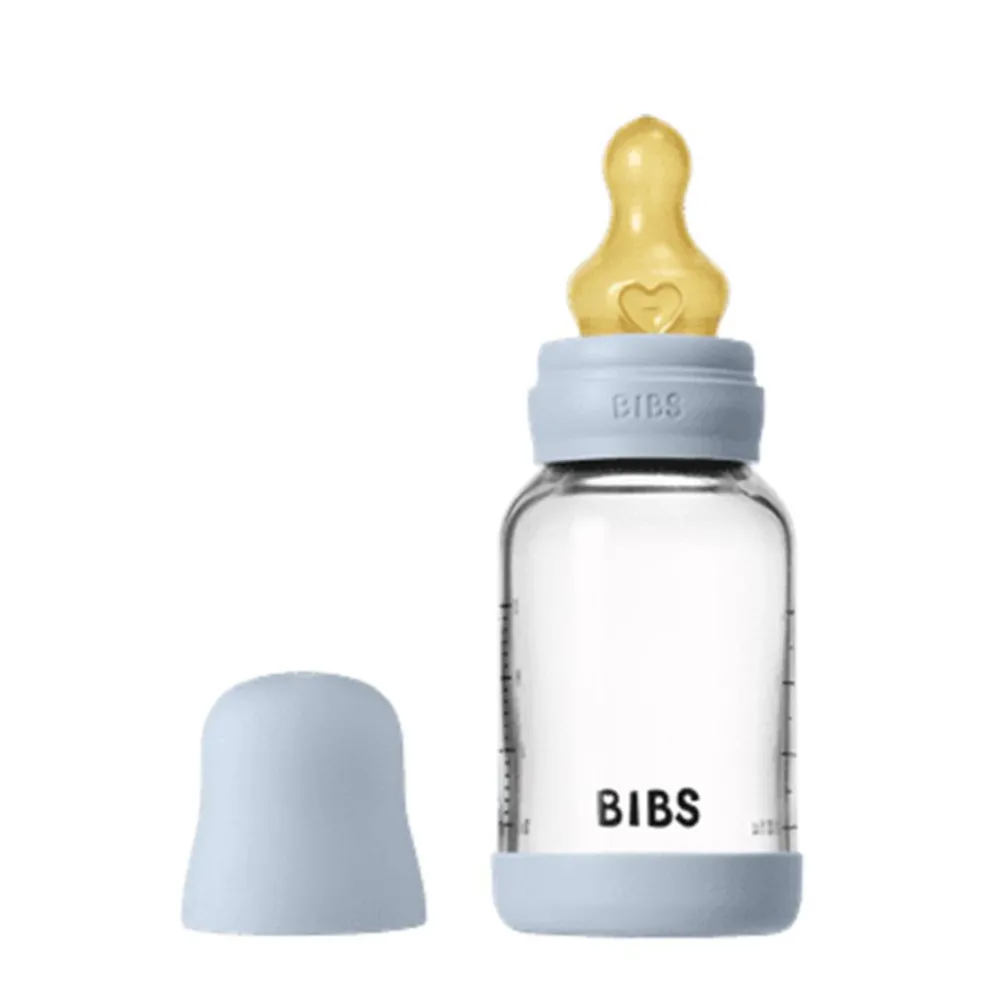BIBS Glassflaske, Latex, 120 ml, Slow Flow, Baby Blue Discount