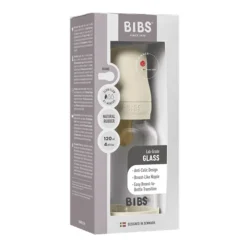 BIBS Glassflaske, Latex, 120 ml, Slow Flow, Ivory New