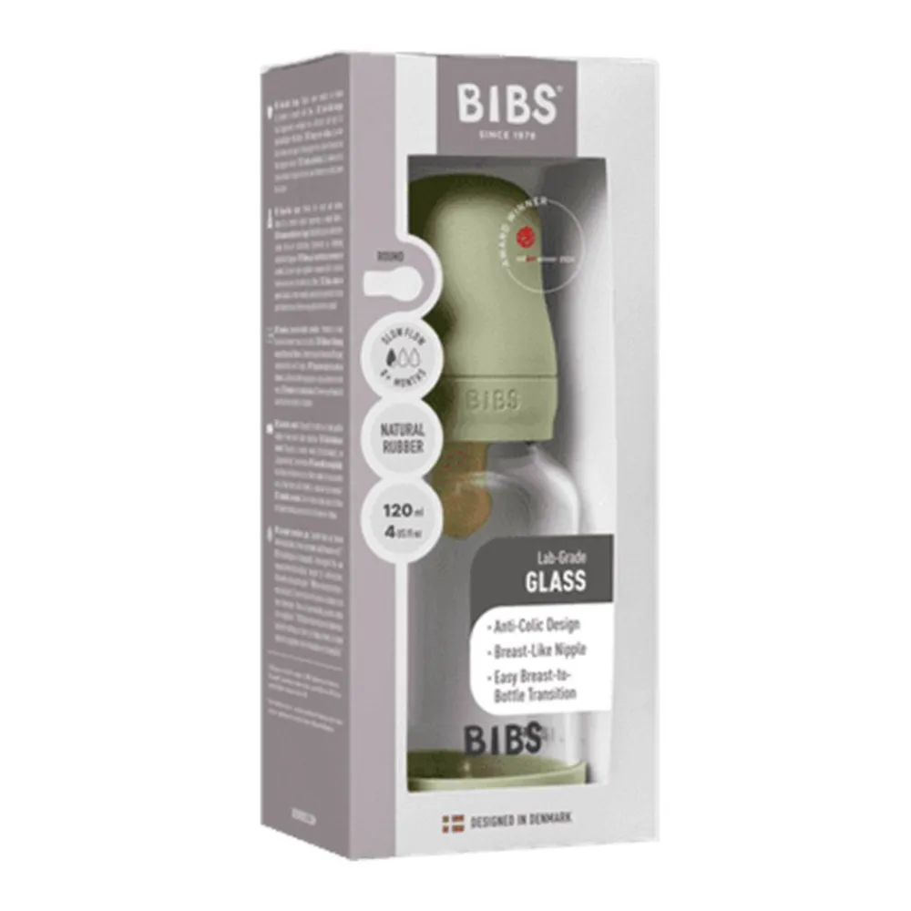BIBS Glassflaske, Latex, 120 ml, Slow Flow, Sage Clearance
