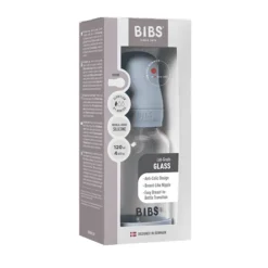 BIBS Glassflaske, Silikon, 120 ml, Slow Flow, Baby Blue Best