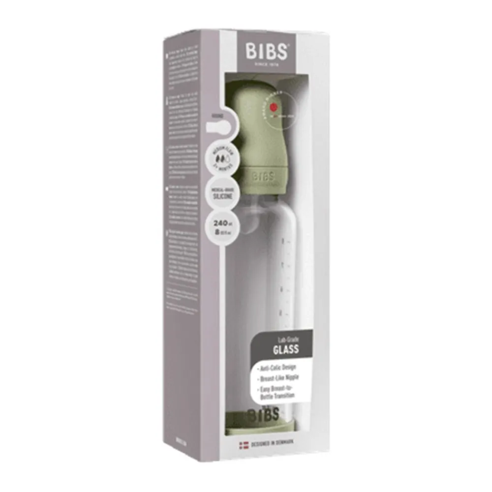 BIBS Glassflaske, Silikon, 240 ml, Medium Flow, Sage Clearance
