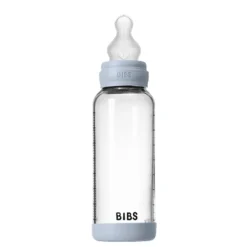 BIBS Glassflaske, Silikon, 240 ml, Medium Flow, Baby Blue New