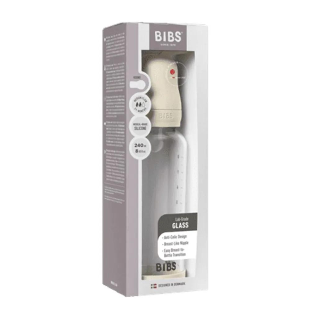 BIBS Glassflaske, Silikon, 240 ml, Medium Flow, Ivory Best