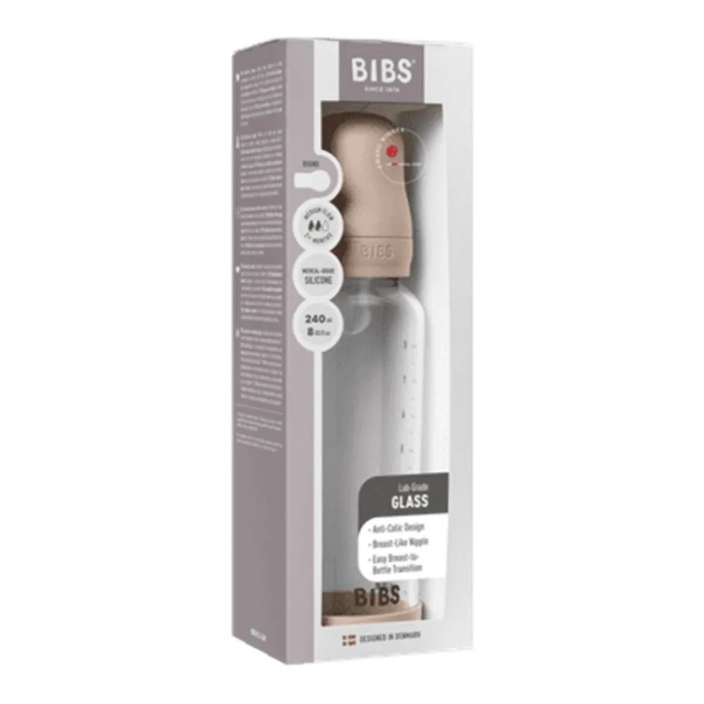 BIBS Glassflaske, Silikon, 240 ml, Medium Flow, Blush New