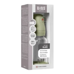 BIBS Glassflaske, Silikon, 120 ml, Slow Flow, Sage Sale