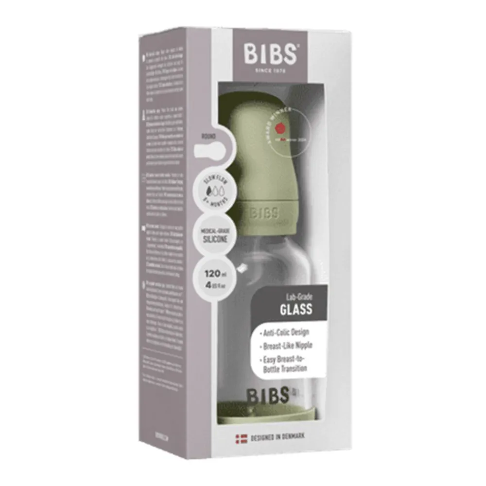 BIBS Glassflaske, Silikon, 120 ml, Slow Flow, Sage Sale