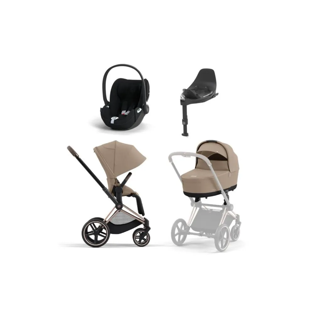 Cybex Priam, Rosegold, Cozy Beige + Cloud T Plus og Base T, Pakketilbud Discount