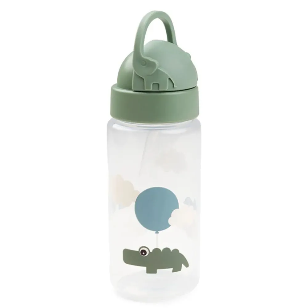 Done By Deer Drikkeflaske med sugerør 350 ml, , Happy Clouds Green
