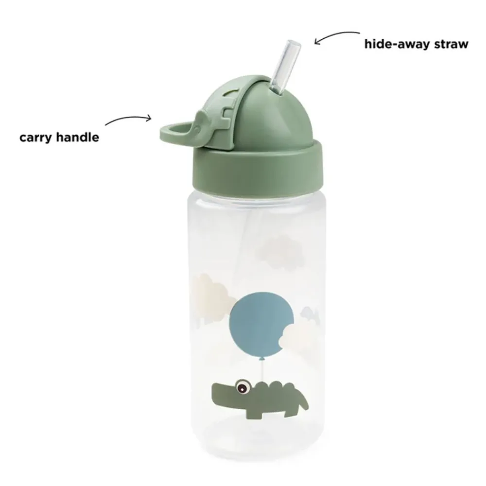 Done By Deer Drikkeflaske med sugerør 350 ml, , Happy Clouds Green