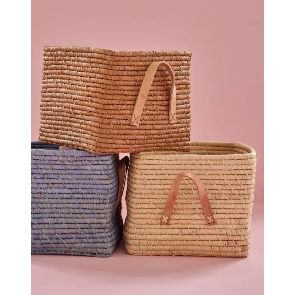 Rice Firkantet kurv med skinnhåndtak, Naturfarge, New