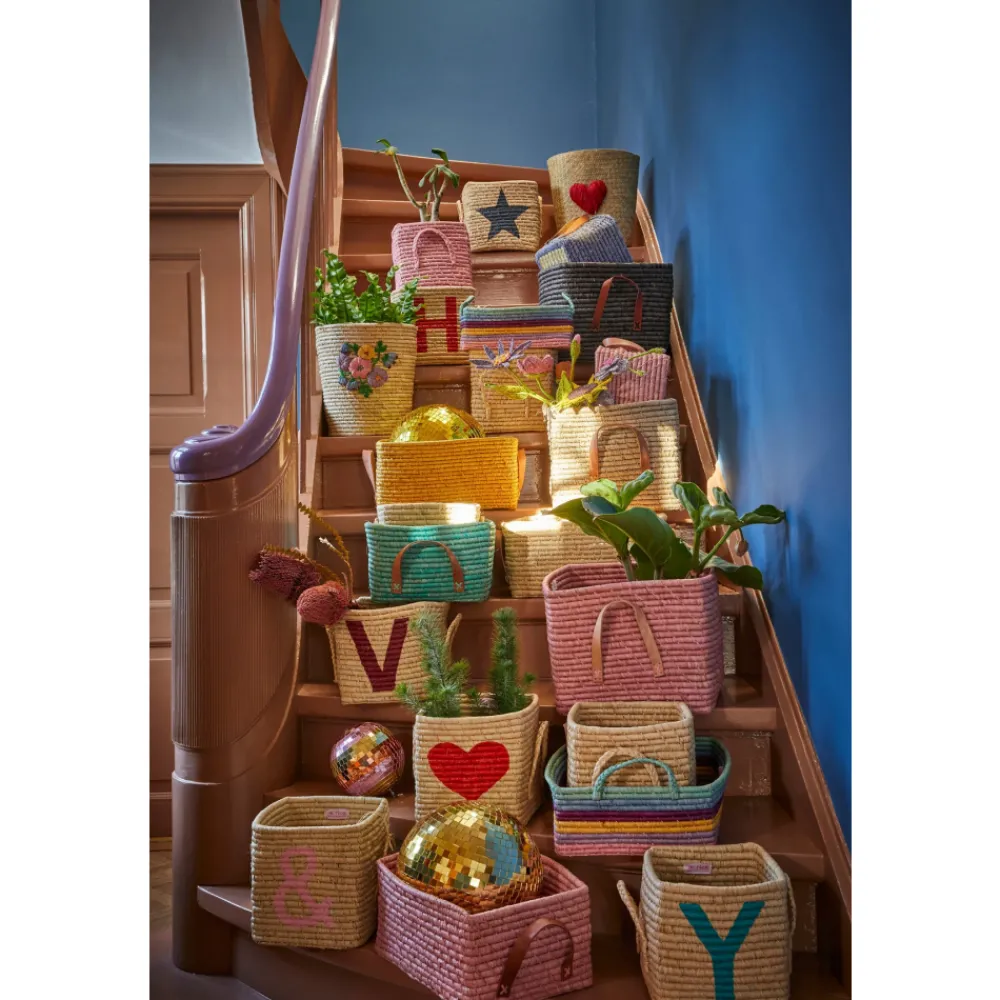 Rice Firkantet kurv med skinnhåndtak, Naturfarge, New