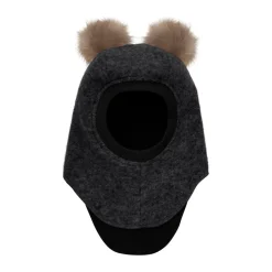 Huttelihut Balaclava Ull/Alpaca Pompoms, Dark Grey Melange New