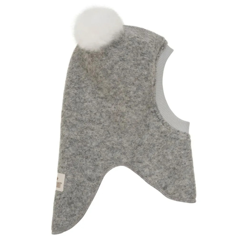 Huttelihut Balaclava Ull/Alpaca Pompoms,, Medium Grey Melange Clearance