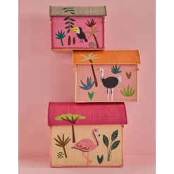 Rice Oppbevaringshus, Jungelmotiv i rosa (sett med 3), Online