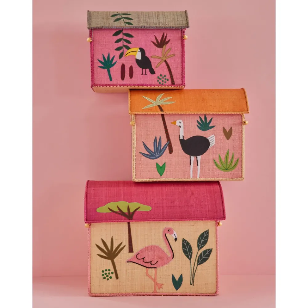 Rice Oppbevaringshus, Jungelmotiv i rosa (sett med 3), Online