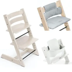 Stokke Pakke, Tripp Trapp, Whitewash, Ink Baby Set + Stolpute, Nordic Blue Clearance