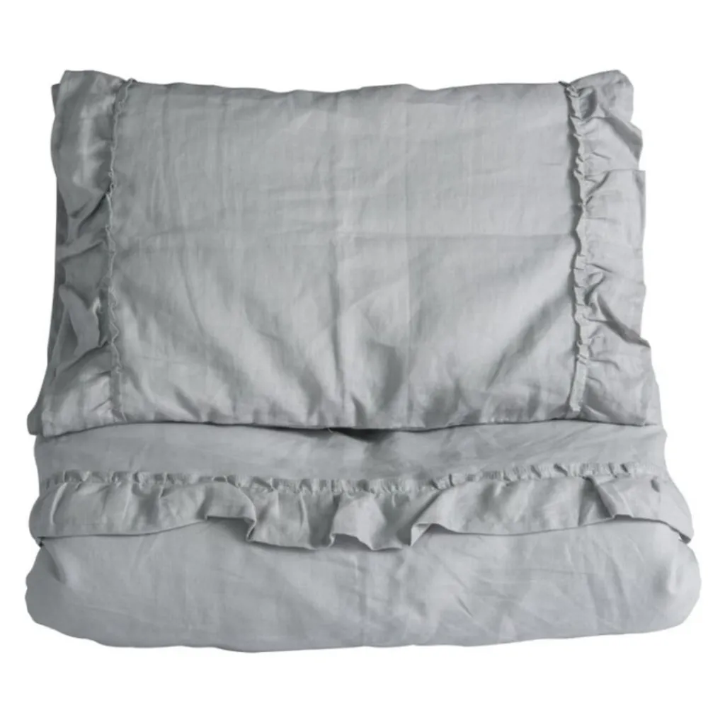 Sengesett, NG Baby, Lin Ruffle, Light Grey, 80x100/35x40cm Hot