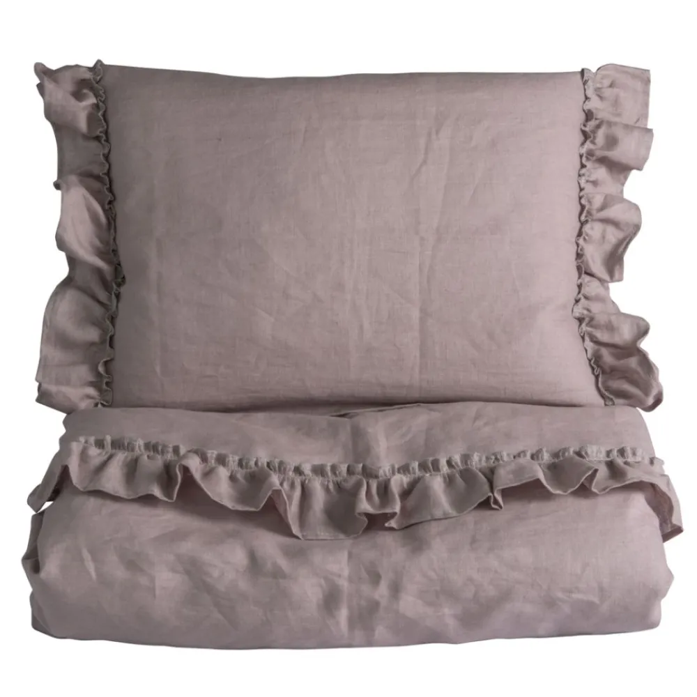 Sengesett, NG Baby, Lin Ruffle, Dusty Pink, 65x80/35x40cm