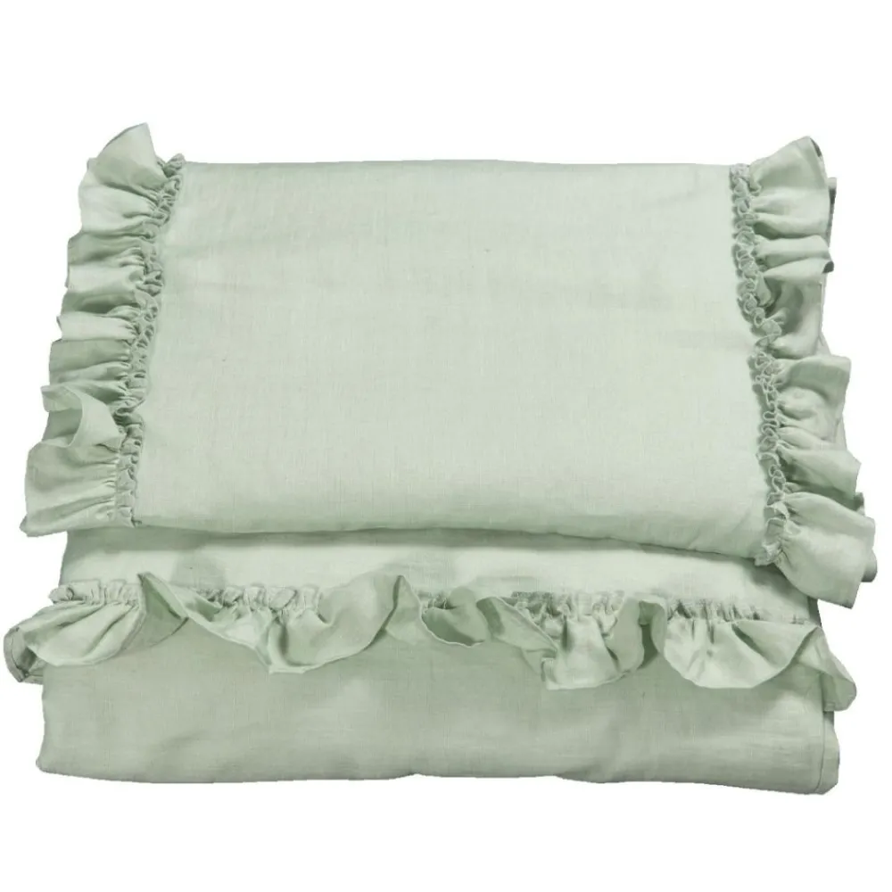 Sengesett, NG Baby, Lin Ruffle, Sea Green, 65x80/35x40cm