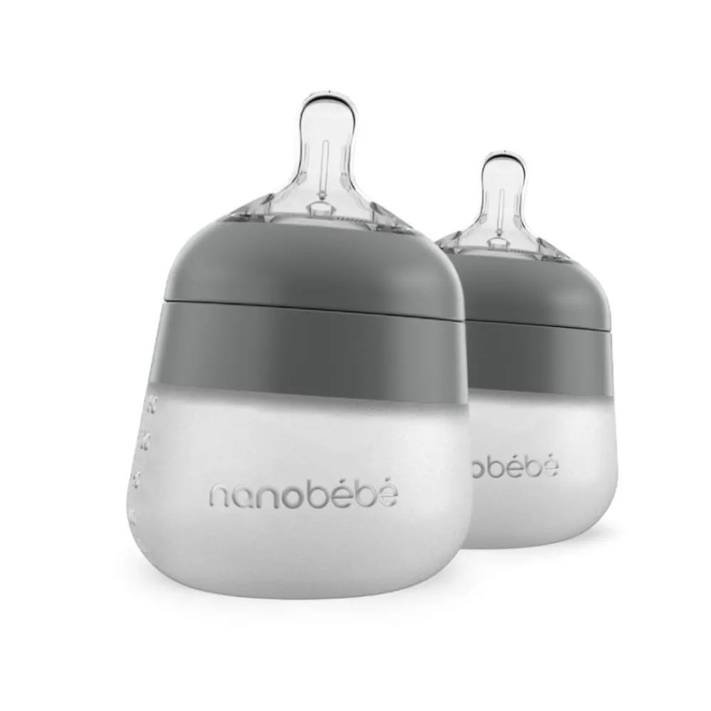 Silikontåteflaske (myk), Nanobébé, Flexy, Grå, 150 ml, 2pk Discount