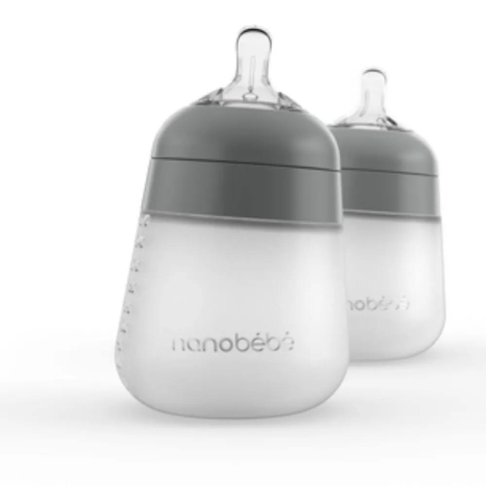 Silikontåteflaske (myk), Nanobébé, Flexy, Grå, 270 ml, 2pk Discount