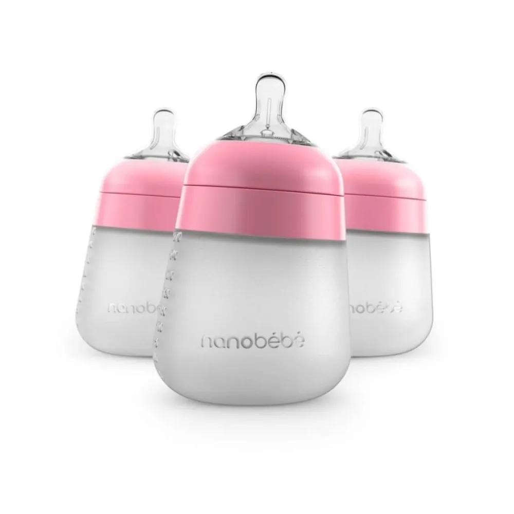 Silikontåteflaske (myk), Nanobébé, Flexy, Rosa 270 ml, 3pk Outlet