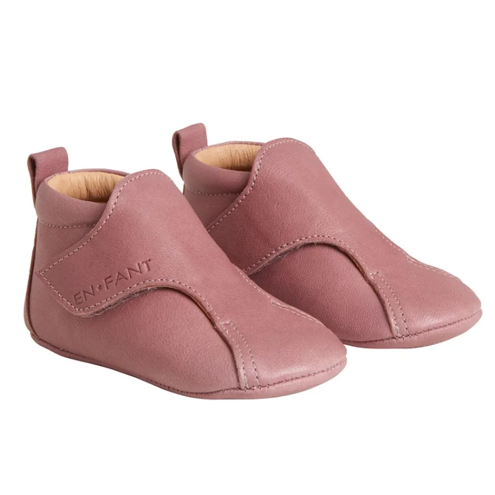 Skinntøffel m/borrelås, EnFant, Mørkrosa Hot