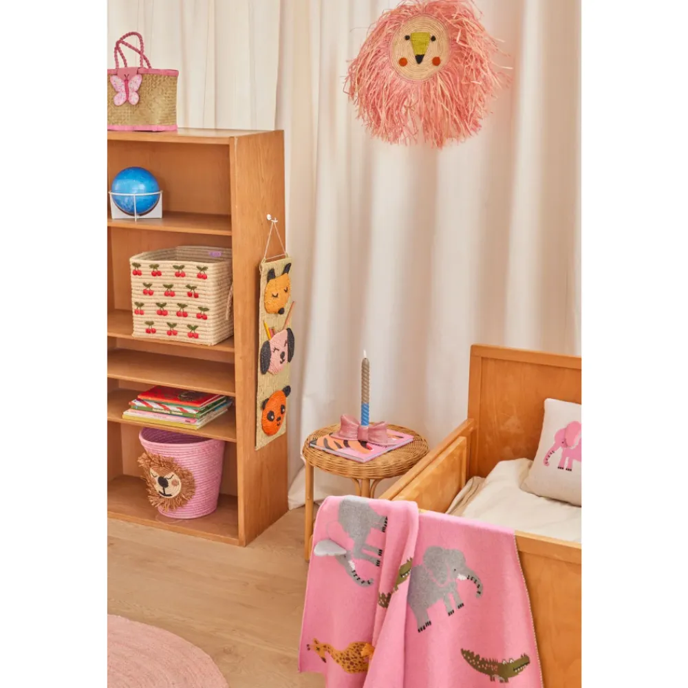 Rice Strikket babyteppe i rosa med dyr og 3D-detaljer, Hot