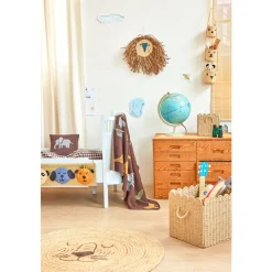 Rice Strikket babyteppe i sjokoladebrun med dyr og 3D-detaljer, Outlet