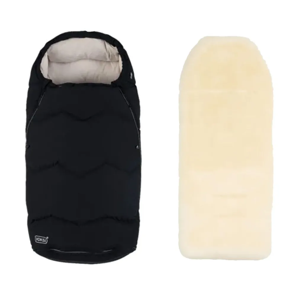 4ME Voksi Urban Vognpose, Black Cream + Aluna Lammeskinn til Vogn, Natur Clearance