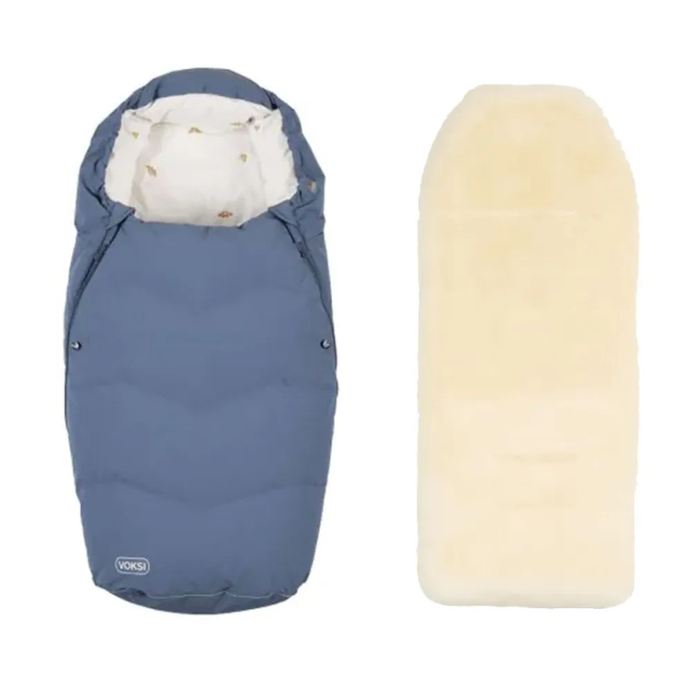 4ME Voksi Urban Vognpose, Stone Blue + Aluna Lammeskinn til Vogn, Natur Clearance