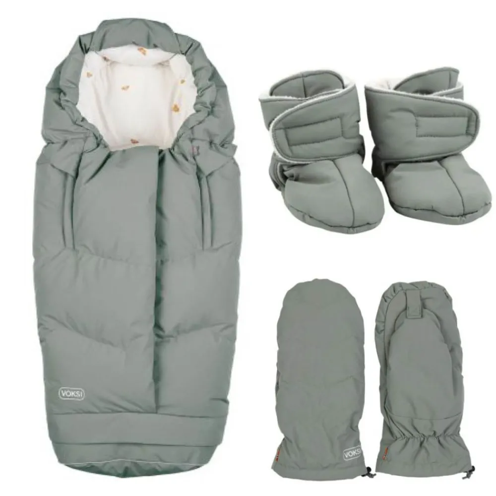 Voksi Vinterpakke, City North, Vognvotter og Baby Booties, Meadow Green Discount