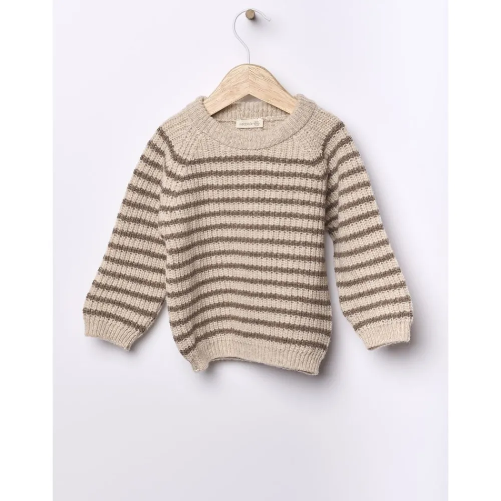 Wedoble Genser, Merinoull, Stripet, Beige/Brun Sale