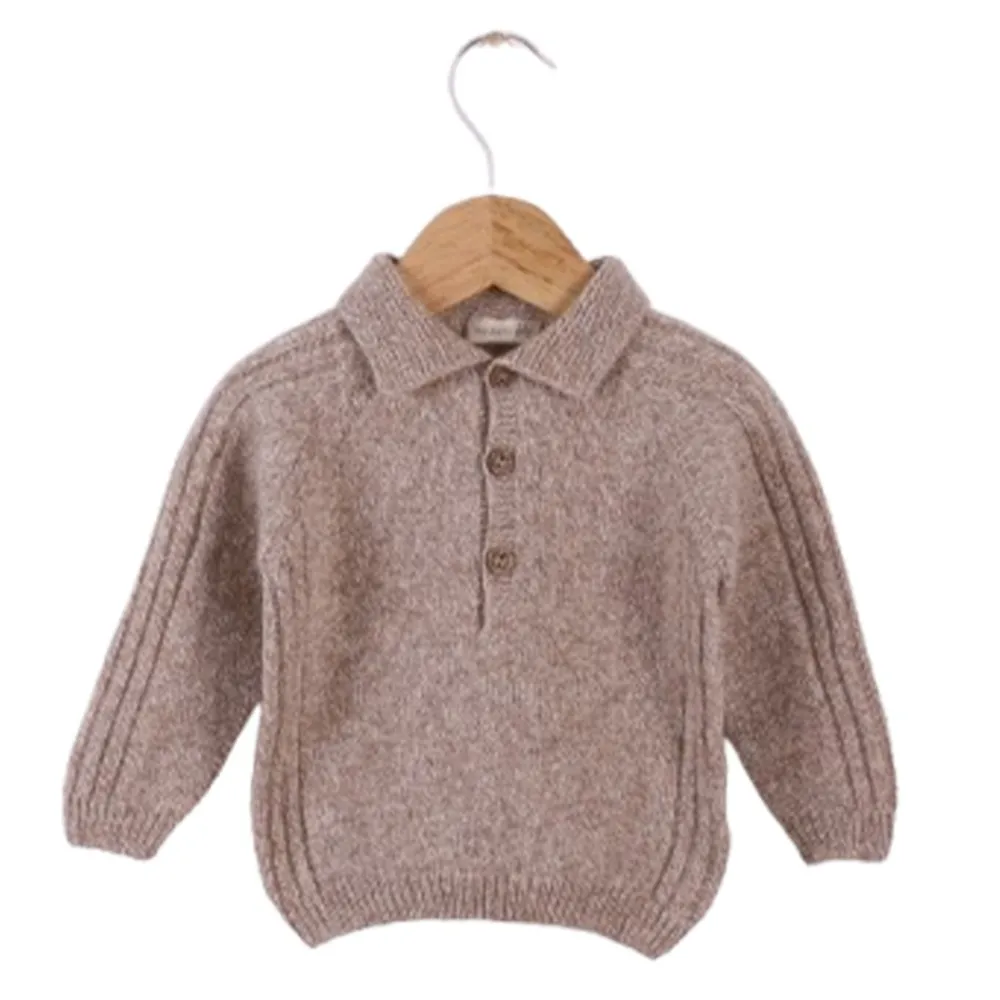 Wedoble Genser m/knepp, Merinoull, Mørk Beige Online