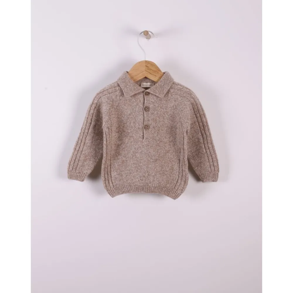 Wedoble Genser m/knepp, Merinoull, Mørk Beige Online